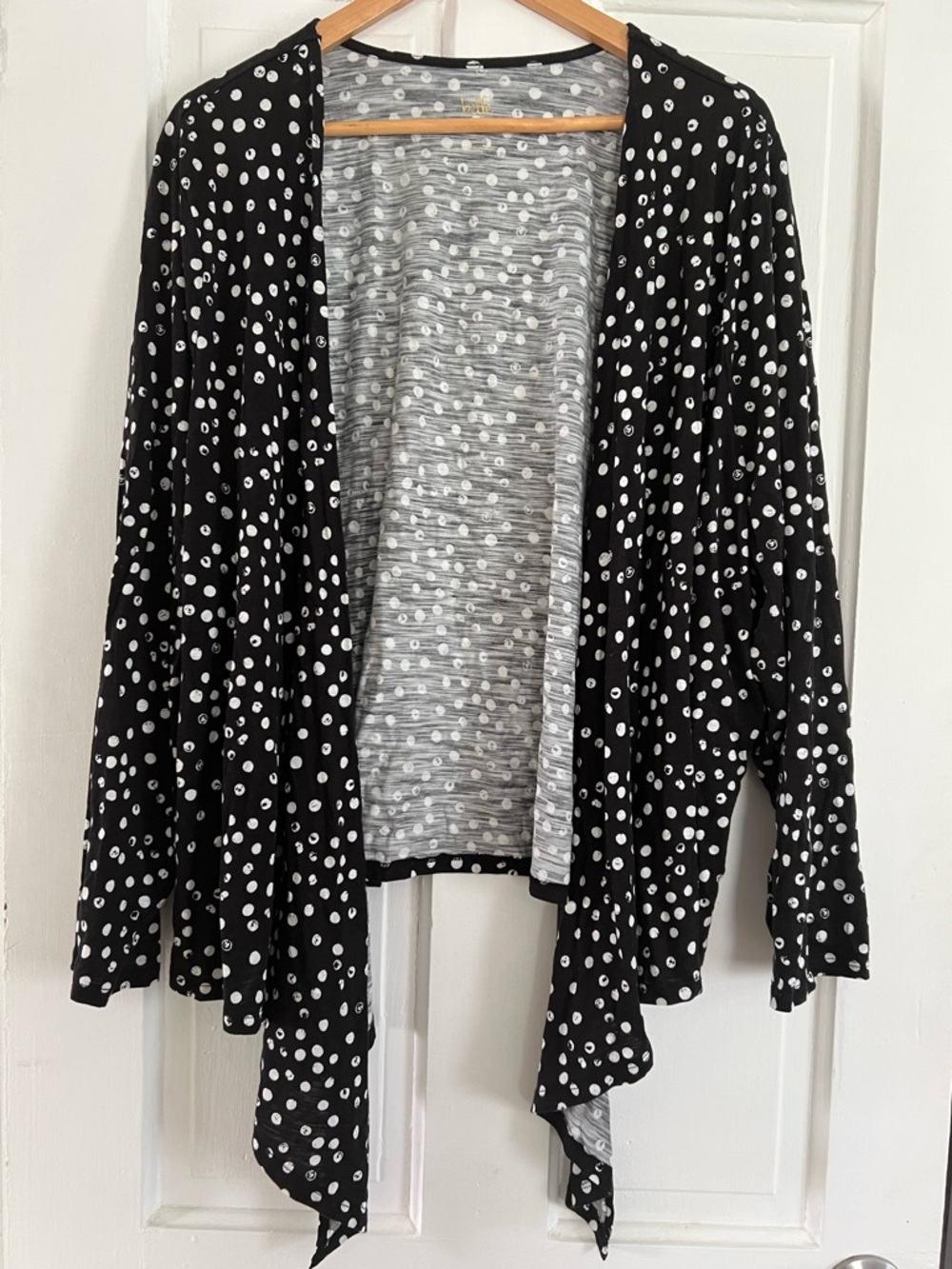 Belle by Kim Gravel Open Front Cardigan Black And White Polka Dot Size 4XL